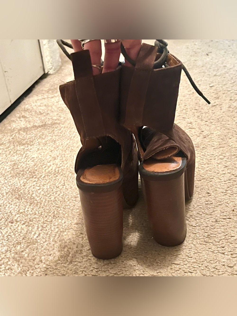 Jeffrey Campbell Lana Curved Heel Platform Brown Suede Boot 7.5 - Picture 3 of 9